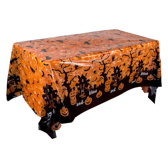 Clearance Under $1.1! 1 Pack Plastic Halloween Tablecloth with Pumpkin Print 51x86 Inch
