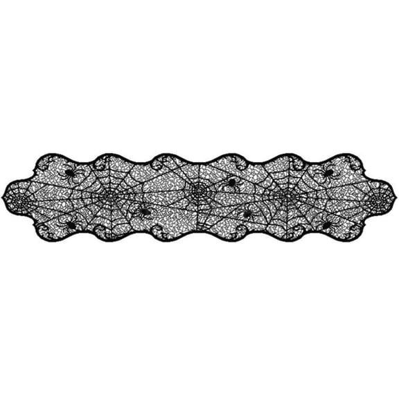 Clearance Under $1.1! 1PC 14x48in Polyester Lace Table Runner, Black Spider Web Halloween Dinner Decor, Polyester, (14x48in, black)