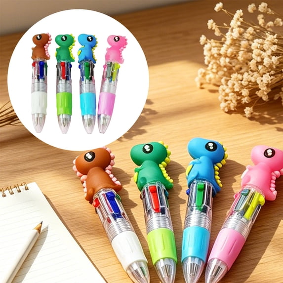 Clearance Under $1, 1 Pack 4-in-1 Multicolor Ballpoint Pen, Cute Dinosaur Topper Shuttle Pen for Fun Note-Taking and Party Favors, 12cm(O)