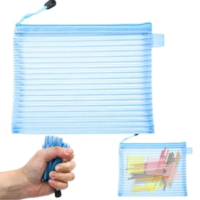 Clearance Under $1, 1 Pack Mesh Zipper Pouch, Transparent Organizer Bag for Office Supplies, Travel Essentials, and Cosmetics, 23x18cm(Sky Blue)