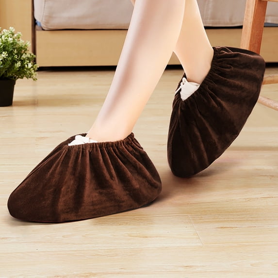 Clearance Under $1.14! 1 Pair Reusable Flannel Indoor Overshoes – Non-Slip, Warm, and Washable (Coffee)