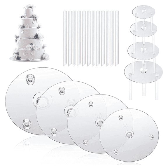 Clearance Under $1.14! 1 Set Cake Stacking Support Kit, 4 Plates and 12 Pillars for 4-10 Inch Round Cakes (CL2, One Size)