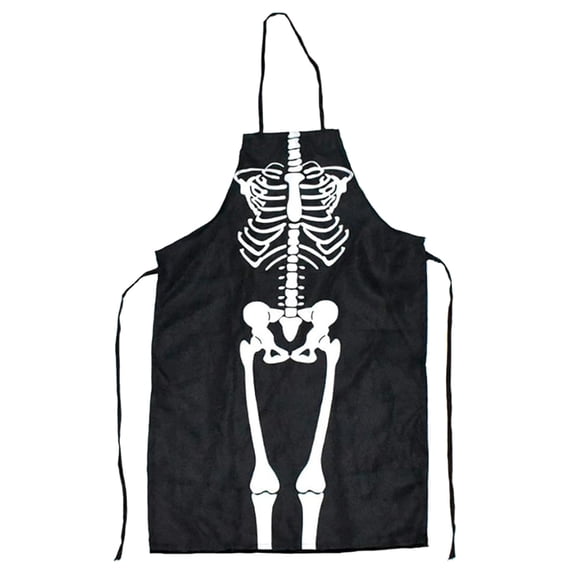Clearance Under $1.19! 1PC Skeleton Cosplay Apron, Funny Kitchen Baking Smock for Halloween & Bar, Polyester/Spandex/Cotton, (One Size, White)