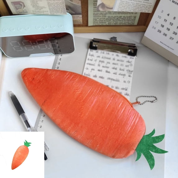 Clearance Under $1.2! 1 Pack 3D Plush Vegetable-Shaped Pencil Case, 24x10x1cm Soft Novelty Storage Bag, Creative Stationery Organizer Pouch