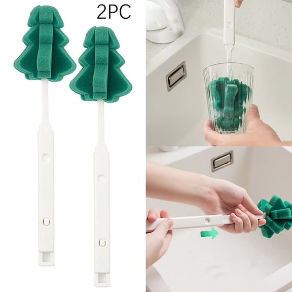 Clearance Under $1 2-Piece Telescopic Christmas Tree Sponge Cup Brush for Kitchen Cleaning