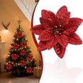 thumbnail image 1 of Clearance Under $1 3-Pack Glitter Christmas Flower Ornaments 5.1in in Red for Holiday Tree Decor, 1 of 5