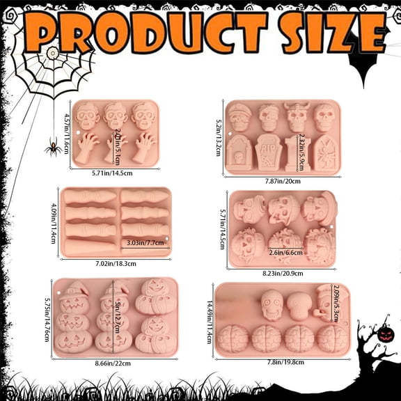 Clearance Under $1.36! 1PC Halloween Silicone Baking Mold, 6-Cavity Pumpkin Ghost Candy Tray, Silicone, (One Size, C)