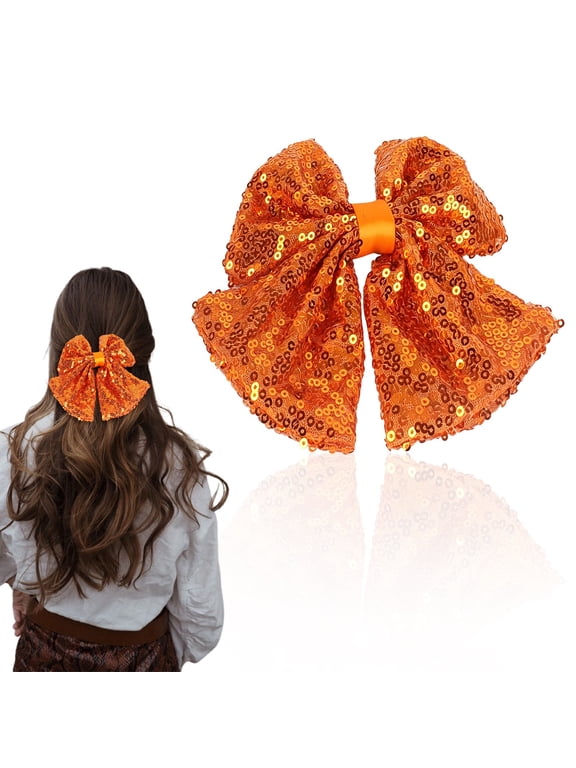 Clearance Under $1.39! Large Sequin Bow Barrette Sparkly Clip for Thanksgiving Holiday Performance