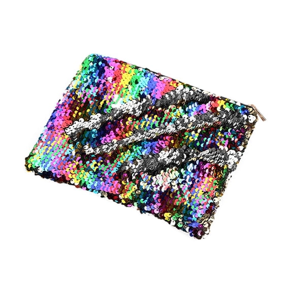 Clearance Under $1.4! 1 Pack Gradient Sequin PU Leather Pencil Case, 20x16x1cm Large Capacity Handle Bag, Sparkly Stationery and Cosmetic Organizer