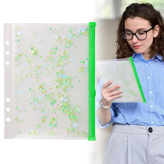 Clearance Under$1.4 A5 Sequin Zipper Pockets, 6-Hole Loose Envelope Folders, Cute Transparent Planner Document Organizer Bags for Cards, Receipts, Stationery & Notebook