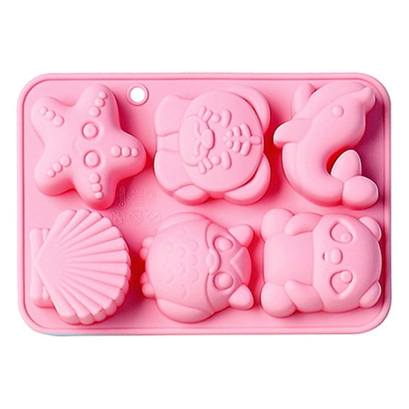 Clearance Under $1.44! 1 Pack Silicone Cartoon Mold – 6-Cavity Owl, Dolphin, Shell for Chocolate and Ice (Pink)