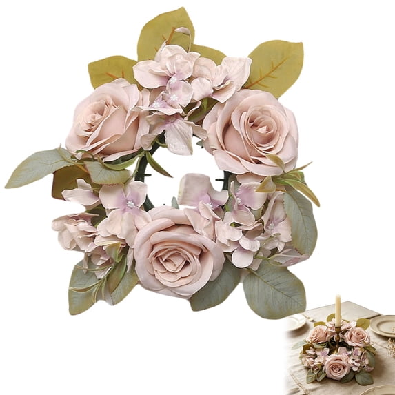Clearance Under $1.46! Artificial Rose Hydrangea Candle Wreath for Dining Table Wedding Home Decor