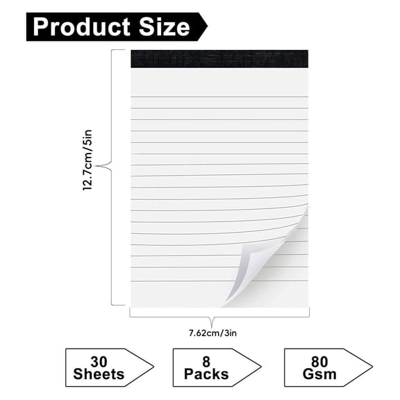 Clearance Under $1.49! 1PC Pocket Notebook, 30-Sheet Lined Memo Pad with Hardback Cover, Paper, for Daily Notes & Lists, (13x8cm, Black)