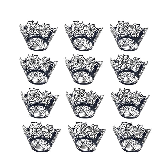 Clearance Under $1.5! 12 Pack Paper Halloween Cupcake Wrappers with Hollow Pumpkin Spider Web