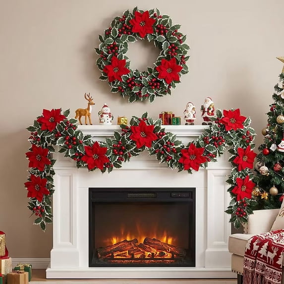 Clearance Under $1.56! Artificial Christmas Garland with Holly and Red Berries for Mantel Staircase Decor