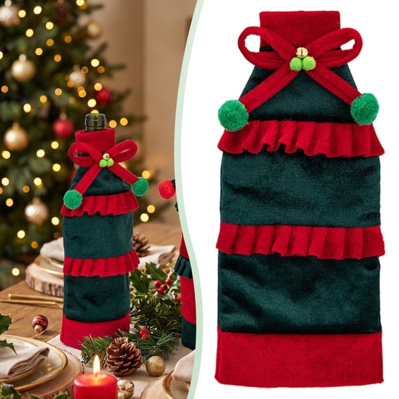 Clearance Under $1.59 Christmas Wine Bottle Sleeve Decoration Reusable Holiday Cover For Home Green 11.81*5.51 In
