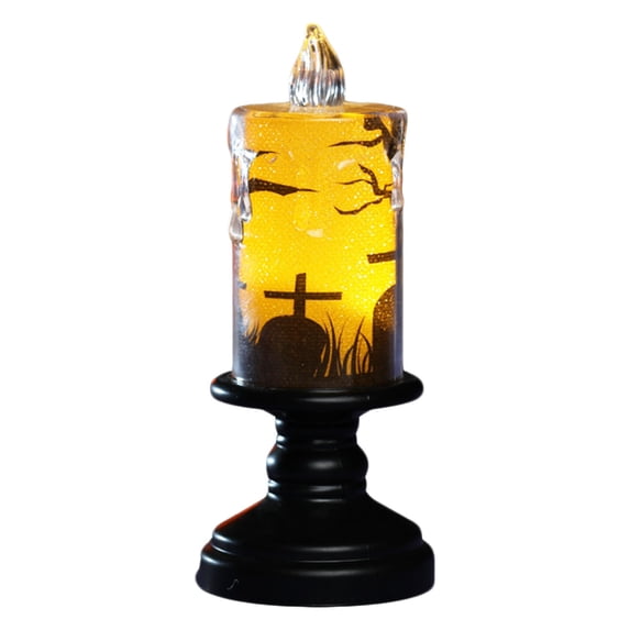Clearance Under $1.6! 1PC High-Foot Black LED Candle, Flameless Pillar with Flickering Flame for Halloween Decor, Plastic, (One Size, A)