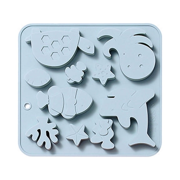 Clearance Under $1.64! 1 Pack Silicone Marine Fish Mold – 10-Cavity for Chocolate, Ice Cubes, and Baking (Blue)