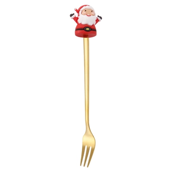 Clearance Under $1.69 Christmas Tree Stainless Fork Set Decorative Doll Shaped Flatware For Coffee Stirring GD1 6.30*0.59 In