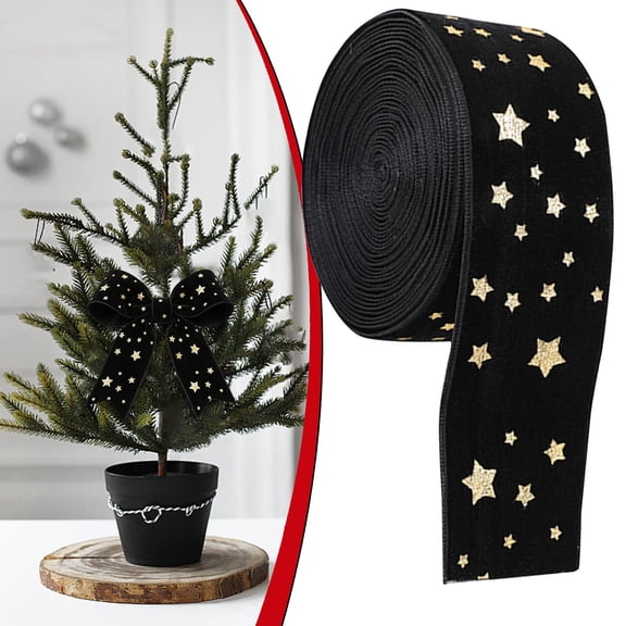 Clearance Under $1.7! 1PC Christmas Velvet Ribbon, Hot Bow Printed Satin Ribbon, Cloth, Tree Wrapping DIY Crafts, 200 x 4 cm, Black