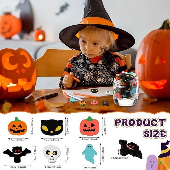 Clearance Under $1.76! 30PACK Halloween Mini Erasers, Assorted Patterns for Party Favors and Classroom Prizes, Rubber, (One Size, Orange)