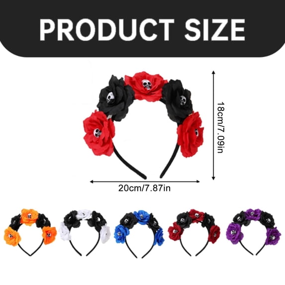 Clearance Under $1.86! 1PACK Halloween Rose Skull Headband, Gothic Flower Crown for Cosplay Costume, Cloth, (One Size, D)
