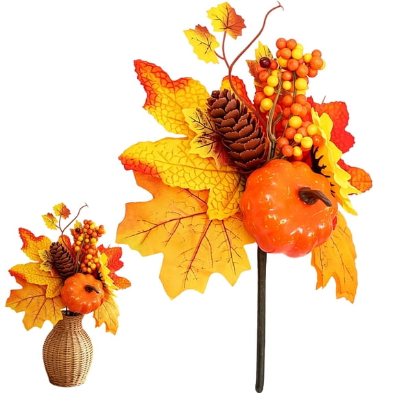 Clearance Under $1 Artificial Fall Pumpkin Branch with Maple Leaves and Berries for Thanksgiving Decor