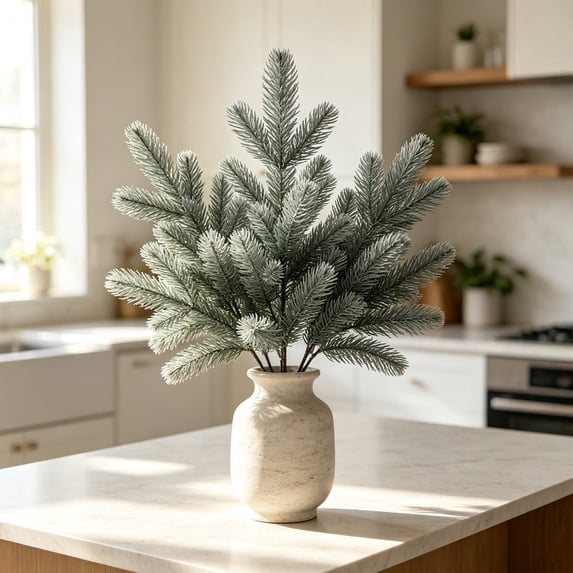 Clearance Under $1 Artificial Flocked Pine Branch 46cm for Christmas Wreath and Vase Arrangement