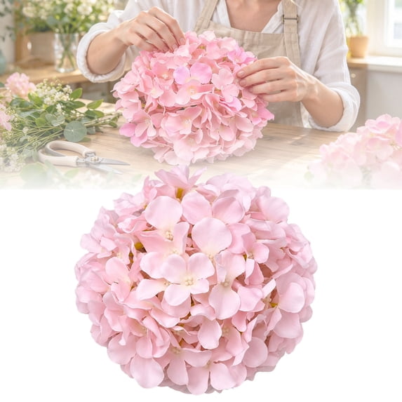 Clearance Under $1 Artificial Hydrangea Heads, Dense Realistic Flower Heads for DIY Arrangements, Light Pink
