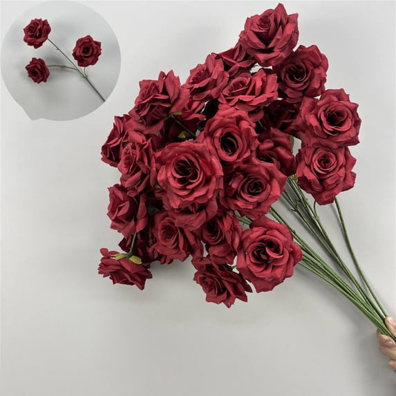 Clearance Under $1 Artificial Rose Spray Artificial Rose Bouquet Plastic For Bedroom Nightstand Decor Dressing Table Vase (E) (1Pc)