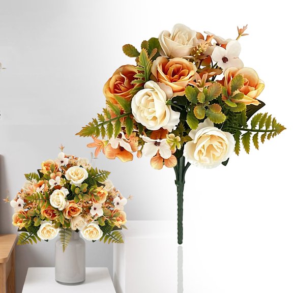 Clearance Under $1 Autumn Rose Artificial Arrangement, Fall Table Centerpiece