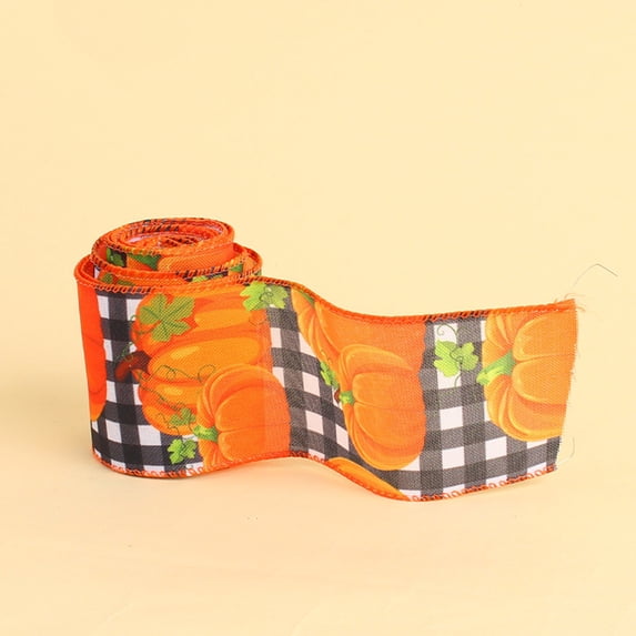 Clearance Under $1 Autumn Wired Ribbon with Pumpkin and Maple Leaf Prints for Thanksgiving Crafts