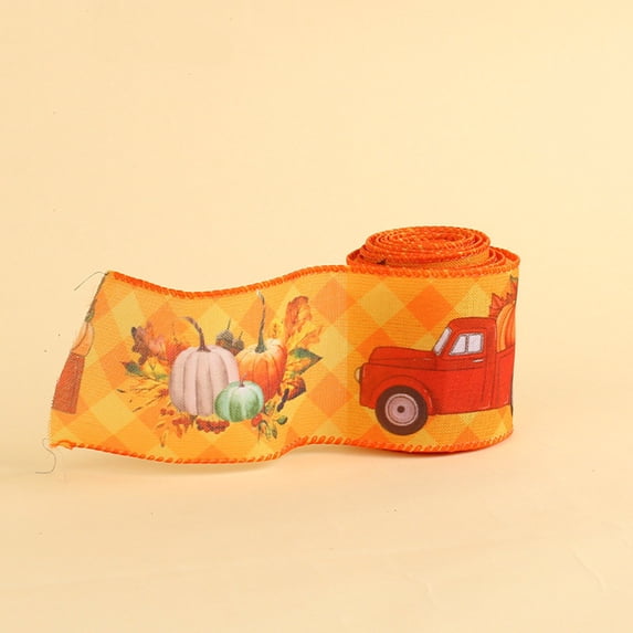 Clearance Under $1 Autumn Wired Ribbon with Pumpkin and Maple Leaf Prints for Thanksgiving Crafts