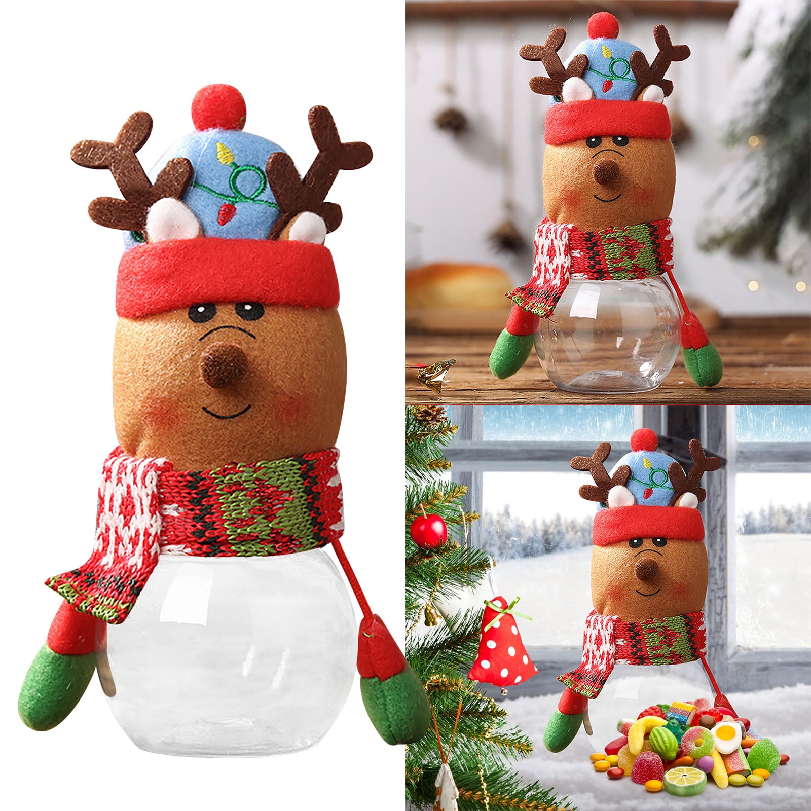 Clearance Under $1 Christmas Candy Jar, Clear Plush Santa Snowman Gift ...