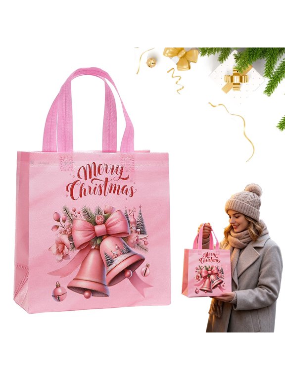 Clearance Under $1 Christmas Non-Woven Tote Bag with Handles - Pink Style 1