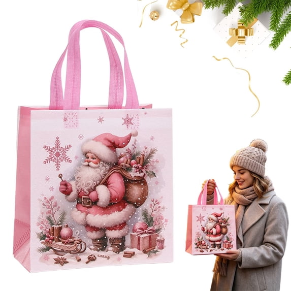 Clearance Under $1 Christmas Non-Woven Tote Bag with Handles - Pink Style 2