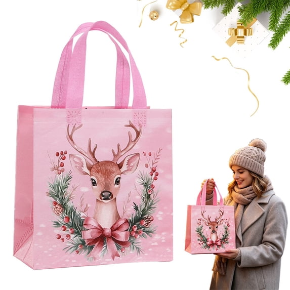 Clearance Under $1 Christmas Non-Woven Tote Bag with Handles - Pink Style 3