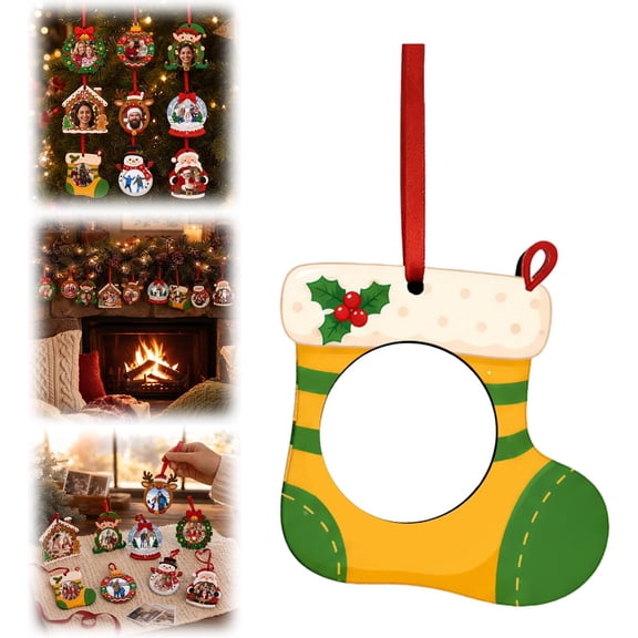 Clearance Under $1 Christmas Photo Frame Hanging Ornament, Wooden Holiday Keepsake