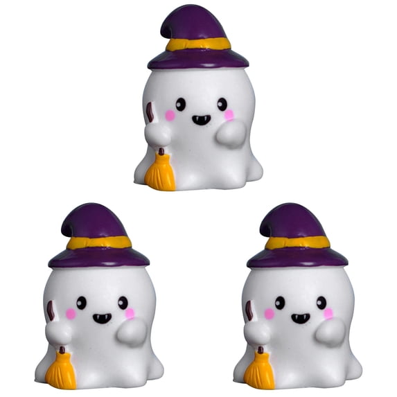 Clearance Under $1 Cute Resin Sweeping Ghost Figurine with Witch Hat Halloween Decor