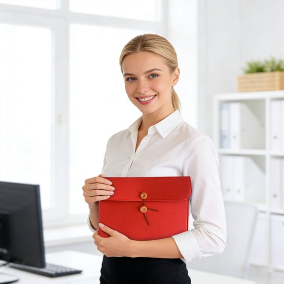 Clearance Under $1, Felt Document Folder with Wooden Button Closure for A4 Papers and Business Travel #J (1Pc)