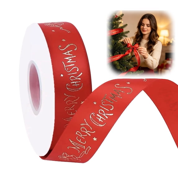 Clearance Under $1 Festive Christmas Ribbon for Mantels Trees and Wreaths, Satin-Like Holiday Ribbon