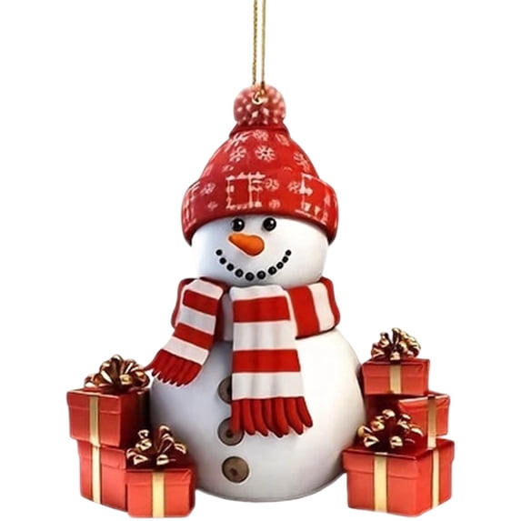 Clearance Under $1 Flat Acrylic Snowman Christmas Ornament with Knit Hat and Plaid Scarf - Style 1
