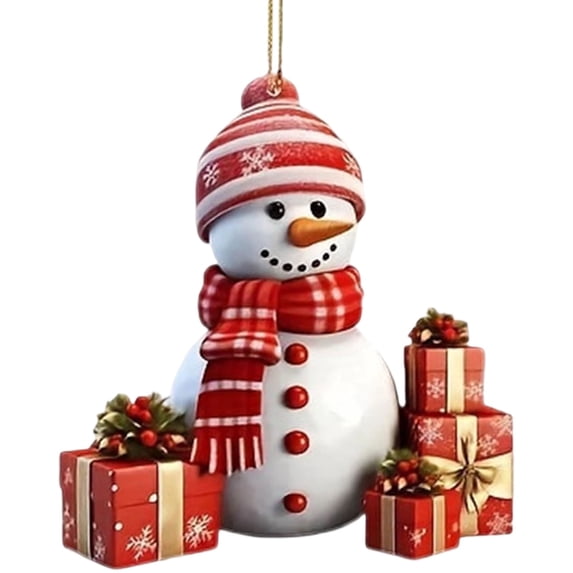 Clearance Under $1 Flat Acrylic Snowman Christmas Ornament with Knit Hat and Plaid Scarf - Style 4