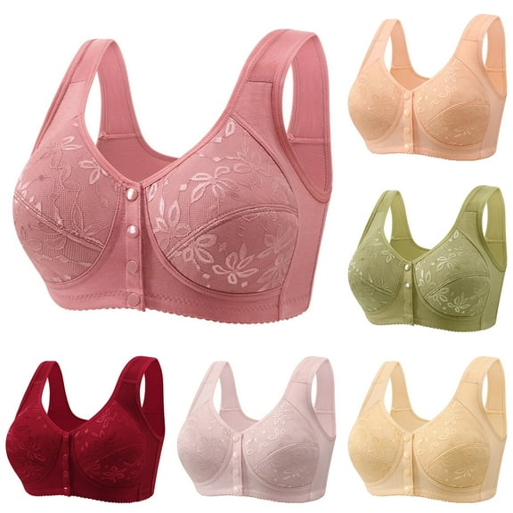 Under $1 Horkkom Front Closure Bras for Women Breathable Plus Size Button Wireless Bras Floral Print Lace Bras 40/90CD, Gifts for Women