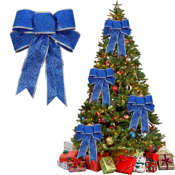 Clearance Under $1 Large Christmas Bow Glitter Glittering FabricGold Gift Ribbon Tree Decorations Kids Blue
