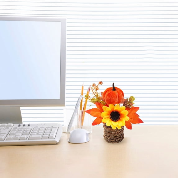 Clearance Under $1 Orange Fall Potted Arrangement with Sunflower and Pumpkin for Thanksgiving