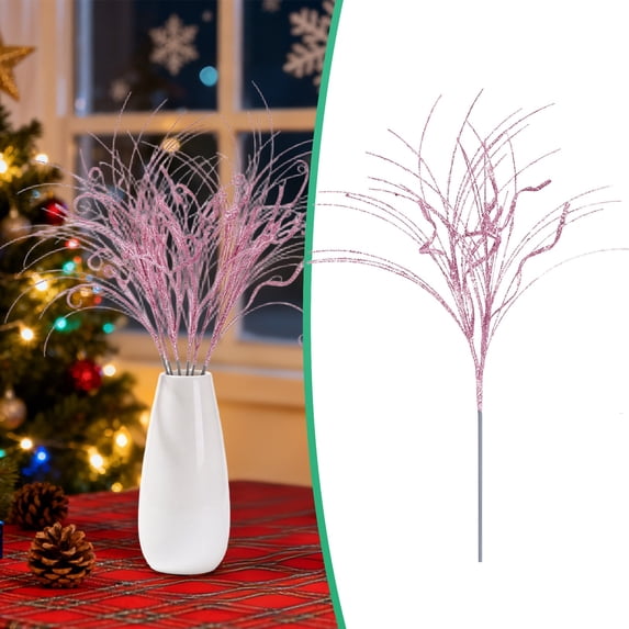 Clearance Under $1 Pink Glitter Branch Christmas Table Decoration with Sequins and Flexible Stems - 1 Piece
