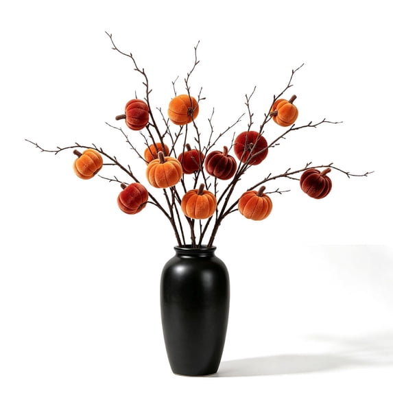 Clearance Under $1 Plush Pumpkin Branch Stems for Rustic Thanksgiving Table Styling