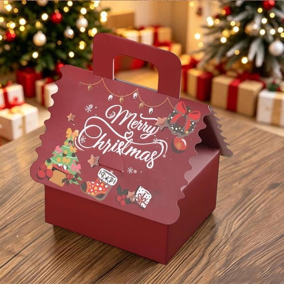 Clearance Under $1 Red Christmas Candy Box with Handle for Holiday Cookie and Gift Giving