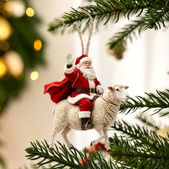 Clearance Under $1 Santa Riding Sheep Acrylic Christmas Ornament